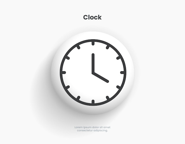 3D tempo e símbolo do relógio. Data, hora, era, duração, período, período, hora, minuto, relógio ou UI UX