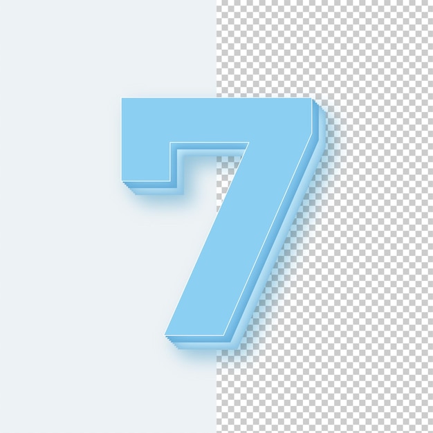 3D Tone de gelo azul claro Número 7 Ícone com fundo editável