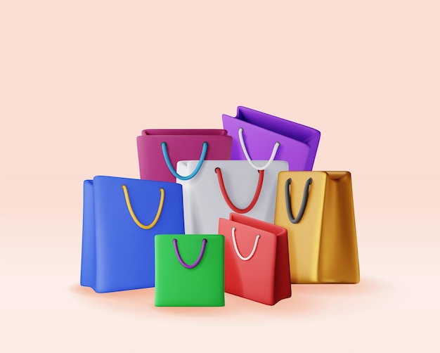 3D um monte de sacos de compras isolados