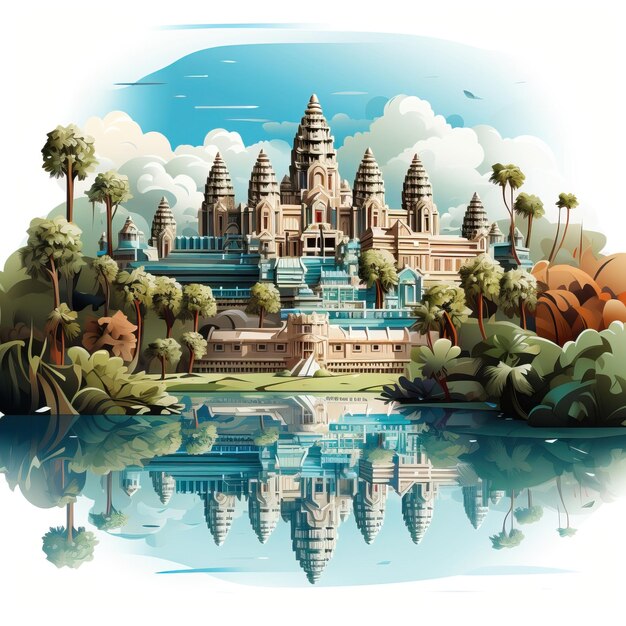 Vetor 3d vector angkor wat em fundo branco