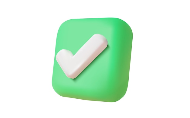 3d Vector verde ícone de marca de verificação em um quadrado isolado em fundo rosa Símbolo de marcação em cor verde Gosto de sucesso correto aprovar botão de aceitação Ilustração vetorial 3d desenho animado mínimo Eps 10