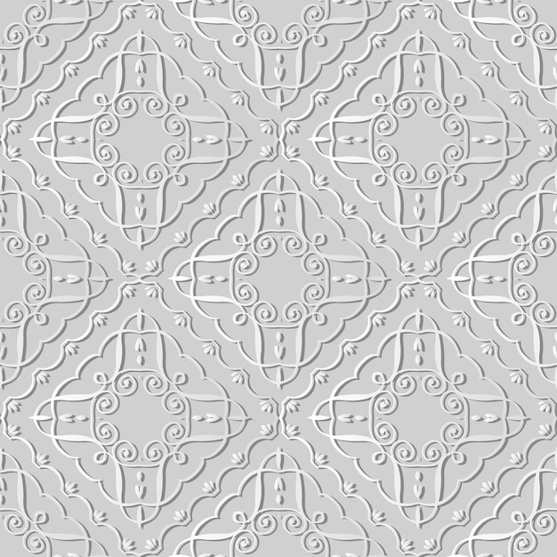 3d white paper art verifique a curva espiral vortex cross frame vine, padrão de decoração elegante.