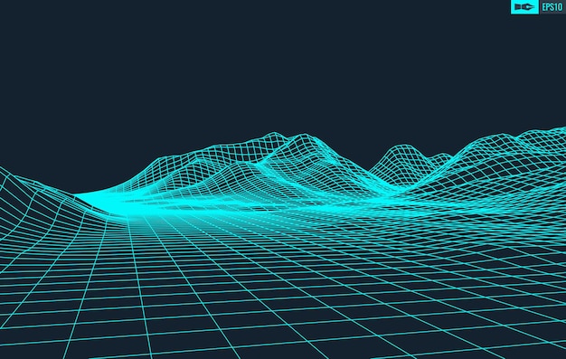 3D Wireframe Terreno Grande Ângulo Vetor EPS10