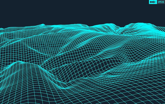 3D Wireframe Terreno Grande Ângulo Vetor EPS10