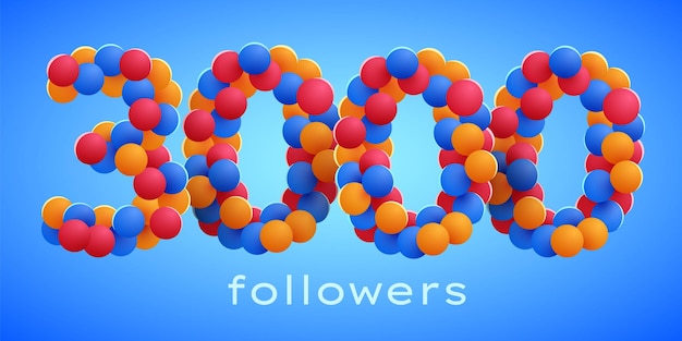 3k ou 3000 seguidores obrigado com balões coloridos amigos da rede social seguidores comemore os assinantes ou seguidores e curtidas