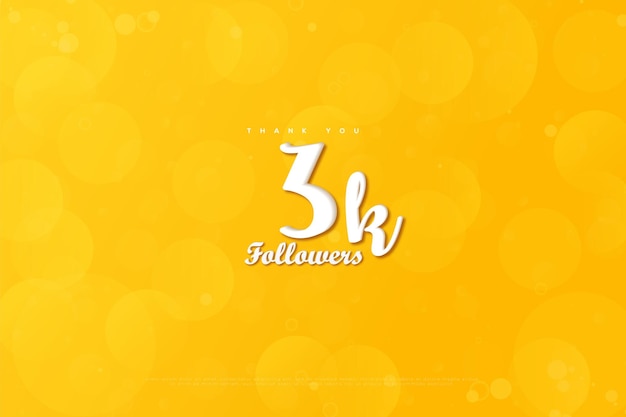 3k seguidores em fundo amarelo.