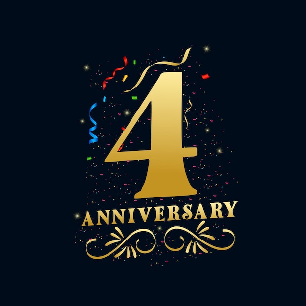 4 aniversário luxuoso cor dourada 4 anos celebração de aniversário modelo de design de logotipo