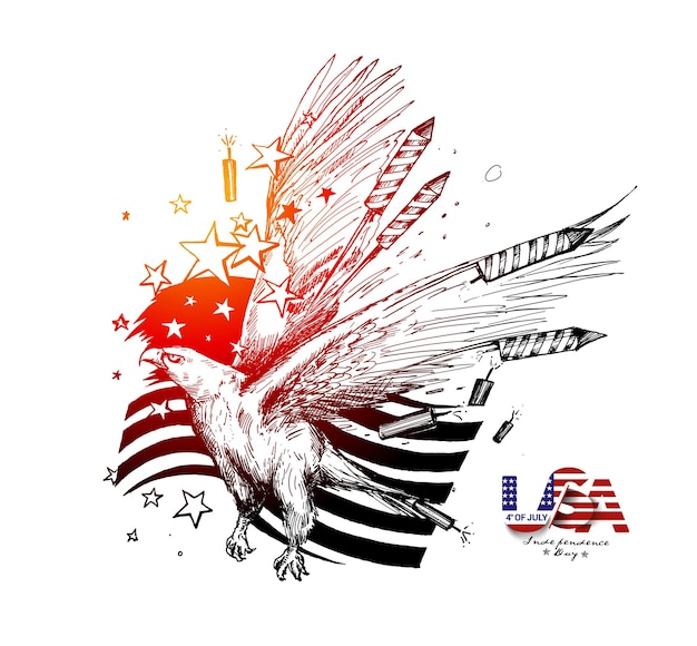 Vetor 4 de julho american eagle com bandeira dos eua dia da independência