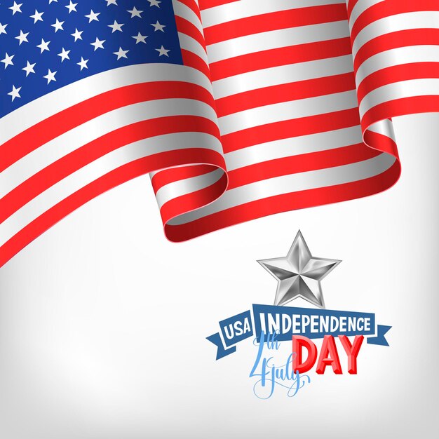 4 de julho banner do dia da independência dos EUA com bandeira americana e saudação de letras de mão