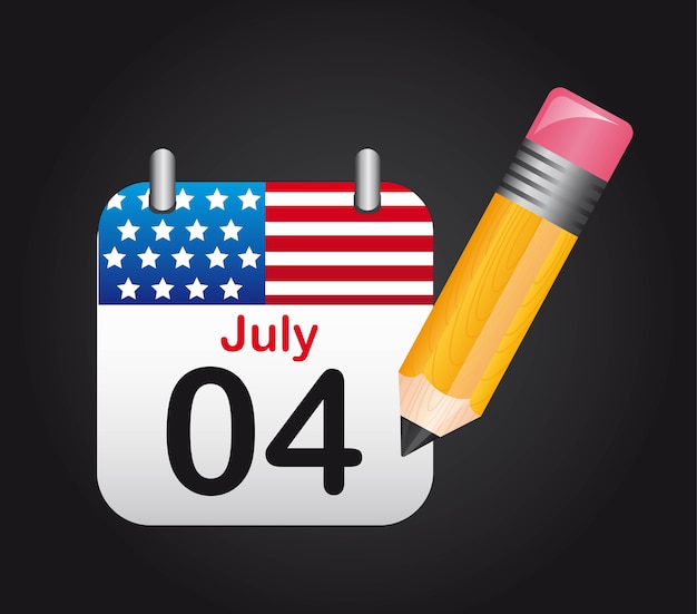4 de julho de calendário com o lápis sobre o vetor de fundo preto