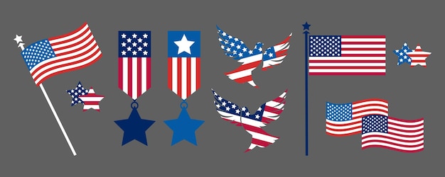 4 de julho Dia da Independência dos Estados Unidos elemento decorativo Bandeira dos Estados Unidos Dia da Memória Dia dos Veteranos