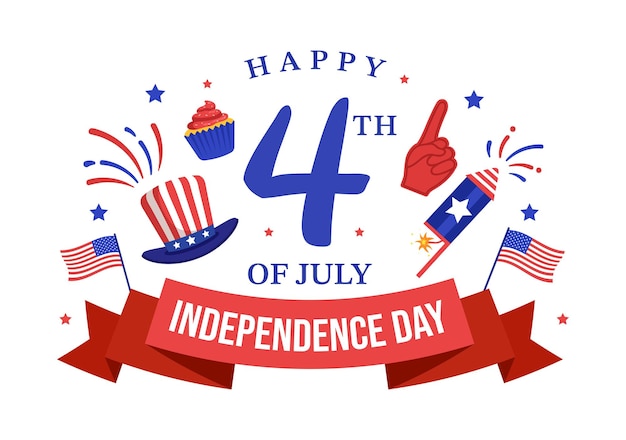 4 de julho Dia da Independência EUA ilustração vetorial com bandeira americana e fundo de balões