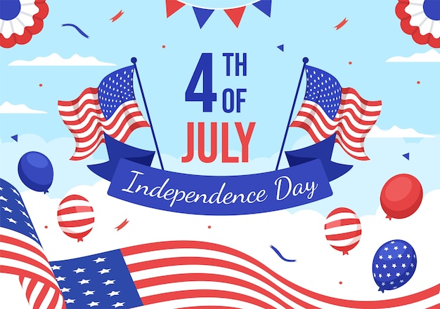4 de julho Dia da Independência EUA ilustração vetorial com bandeira americana e fundo de balões
