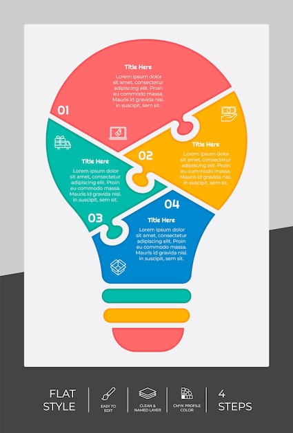 4 etapas de design de vetor infográfico plano com conceito de quebra-cabeça para marketing infográfico de processo pode ser usado para apresentação e negócios