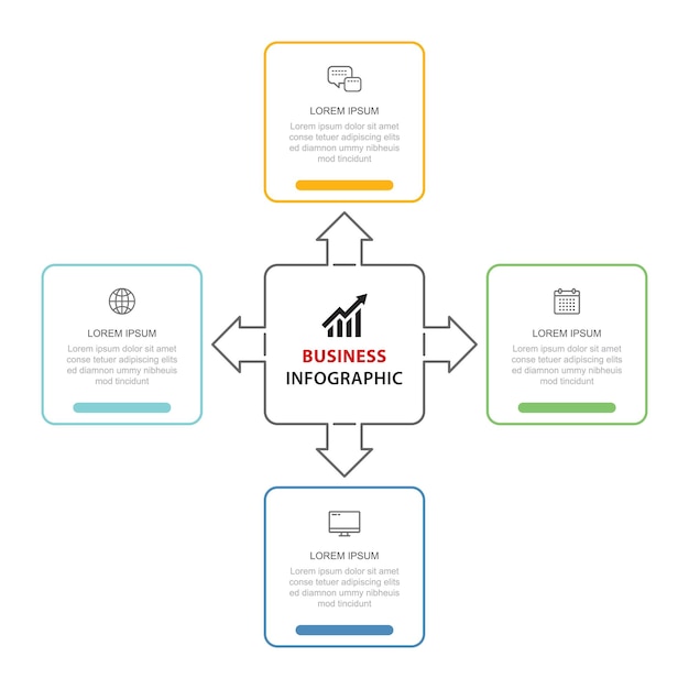 4 opções de dados infográficos design de modelo de linha fina. fundo abstrato da ilustração. pode ser usado para layout de fluxo de trabalho, etapa de negócios, banner, design de web.