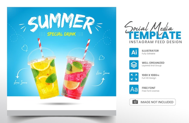 4 promoção de modelo de mídia social de panfleto de instagram de bebida de verão