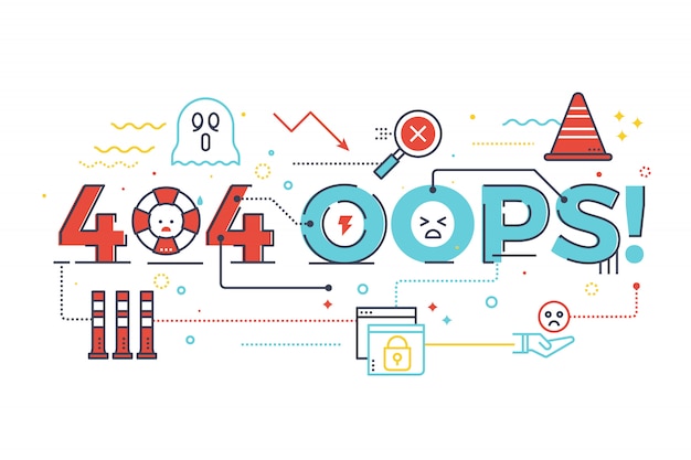 404 oops! palavra para o site da internet página não encontrada conceito ilustração do projeto de letras