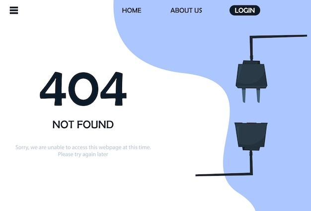 404 soquetes de erro de página não encontrada estão desconectados ilustração de desenho moderno de página da web vetorial