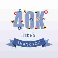 Vetor 40k likes obrigado número com emoji e coração gratidão de mídia social