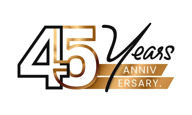 45 anos Aniversário e celebração estilo de arte de linha minimalista Logotipo de ouro resumo Design Vector