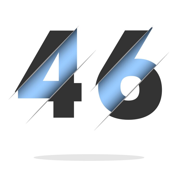 Vetor 46 número, design de corte 3d. ícone para o projeto de celebração. tipografia vetorial. design preto criativo.