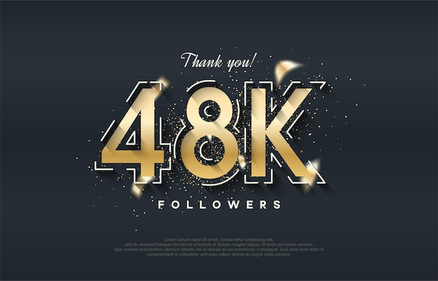 Vetor 48k seguidores design com cor dourada brilhante