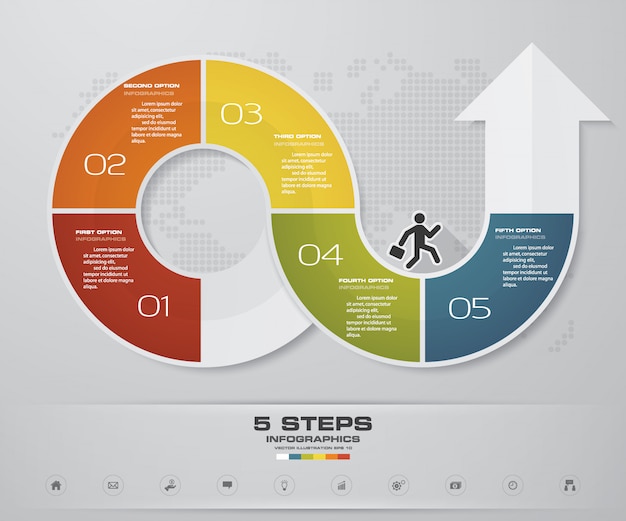 5 etapas infográficos elemento seta modelo gráfico.