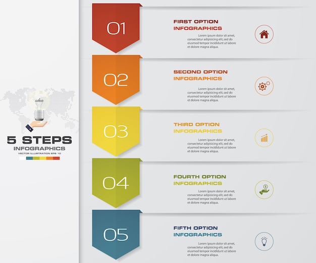 5 etapas processam infográficos elemento gráfico.
