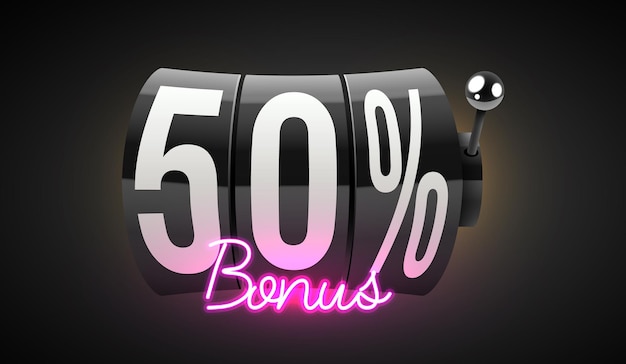 Vetor 50% de bônus: a máquina de caça-níqueis preta ganha o jackpot 777 big win concept casino jackpot