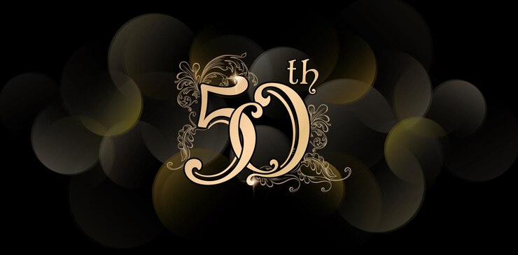 Vetor 50º desenhos ornamentais florais letras números anos celebração de aniversário cor dourada