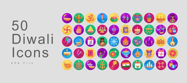 50 ícones de Diwali II conjunto de ícones vetoriais de cultura indiana II