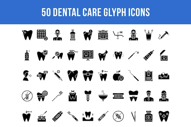 50 ícones de glifos de atendimento odontológico