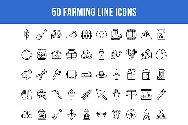 50 ícones de linha agrícola