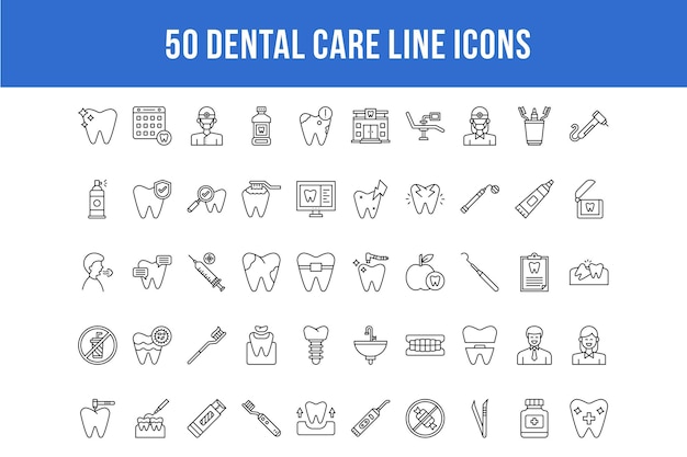 50 ícones de linha de atendimento odontológico