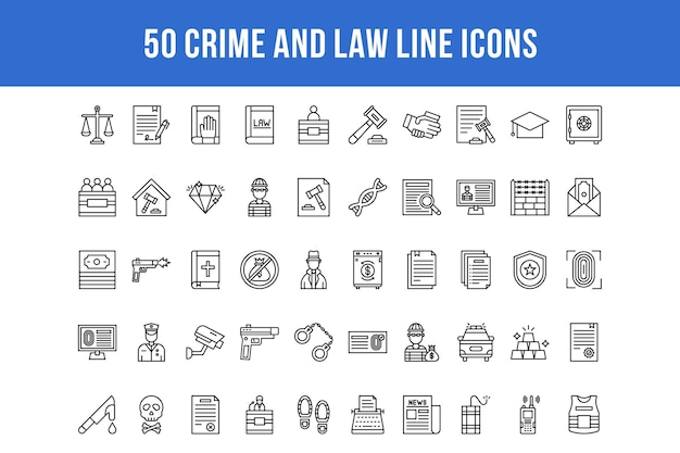 50 ícones de linha de crime e lei