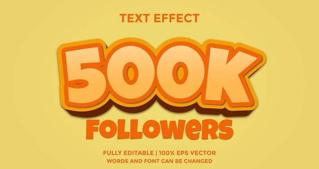 Vetor 500k seguidores modelo de efeito de texto editável