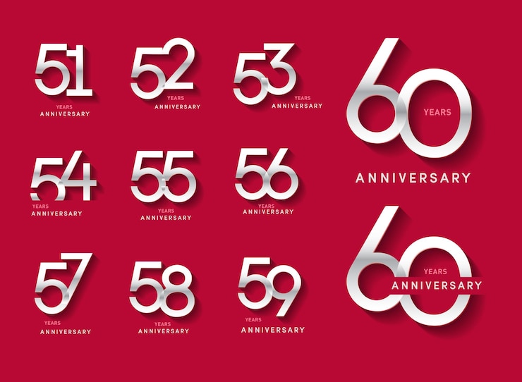 Vetor 51 a 60 conjunto de logótipo de aniversário número moderno com número brilhante