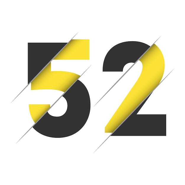 Vetor 52 5 2 design de logotipo de número com corte criativo e fundo de círculo preto design de logotipo criativo