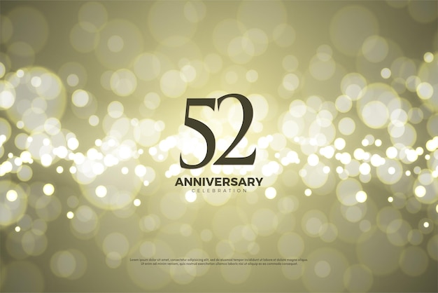 52º aniversário com ilustração de números em fundo de folha de ouro
