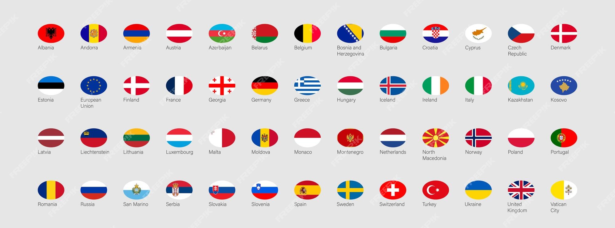 52 bandeiras de países europeus em forma elipse europa bandeira