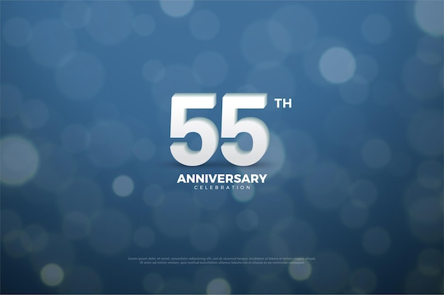 55º aniversário com números brancos em fundo azul marinho