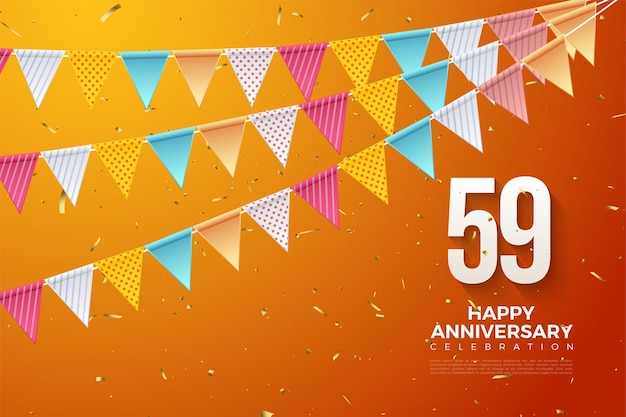 59º aniversário com números de festa e bandeiras