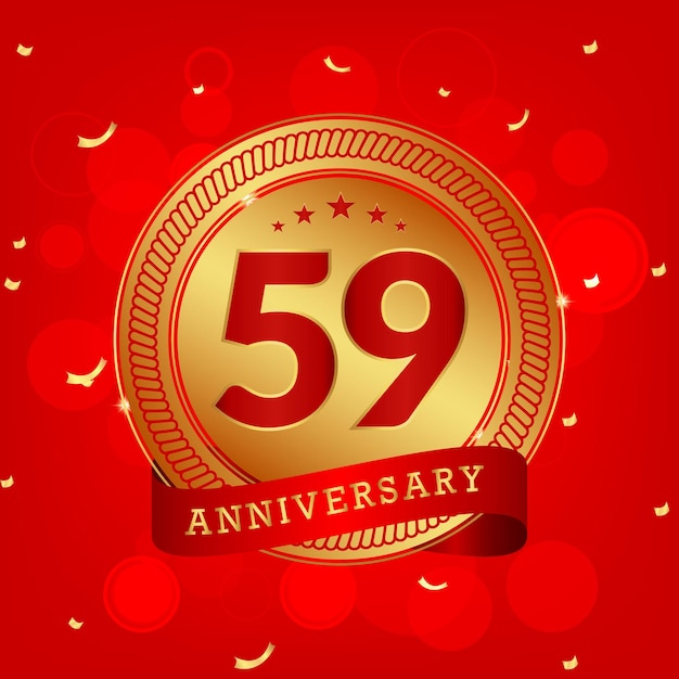 59 anos de aniversário com número dourado e fundo vermelho