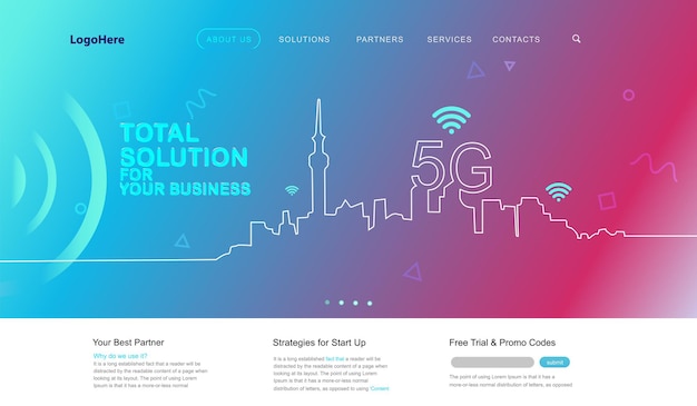 5g and iot internet of things - modelo de site da página de destino para o conceito de velocidade da internet