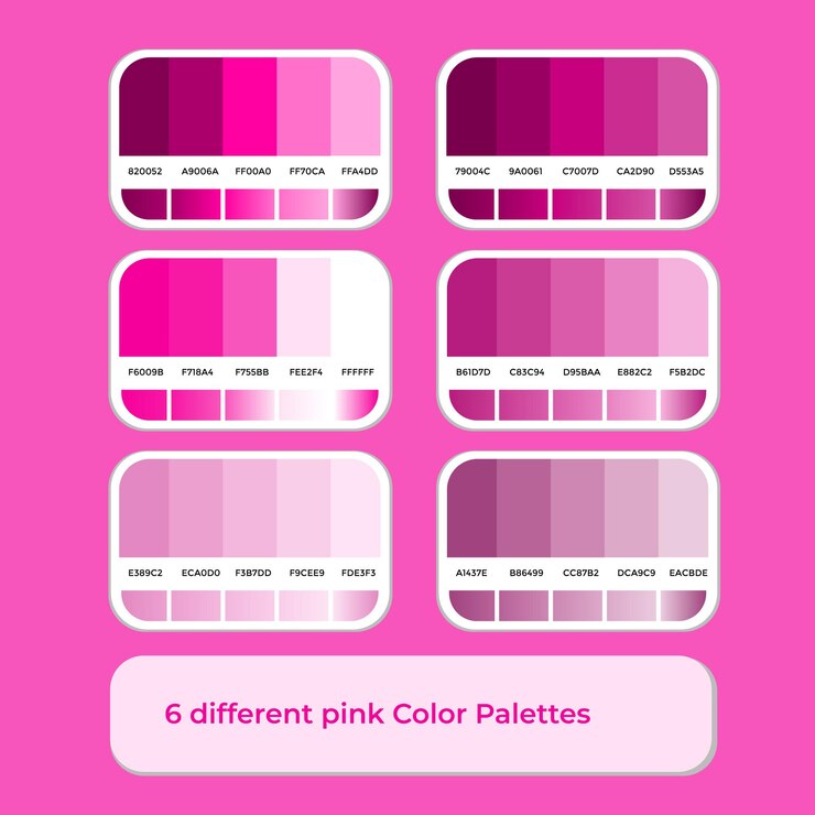 Vetor 6 diferentes paletas de cores rosa com cor gradiente