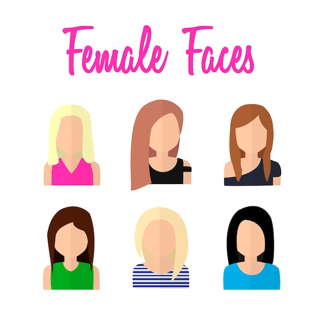 Vetor 6 famale faces flat design