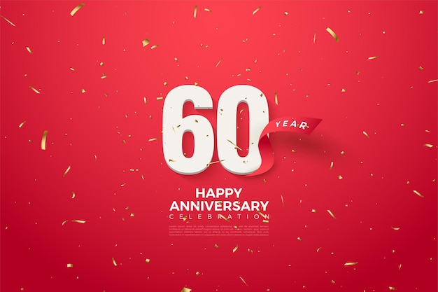 60º aniversário com números e fita vermelha