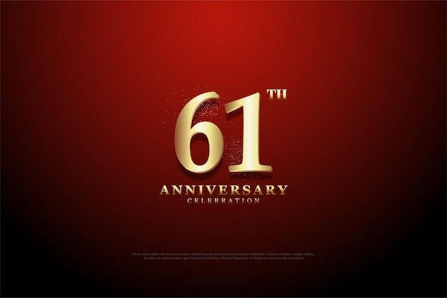 61º aniversário com números dourados sobre fundo vermelho.