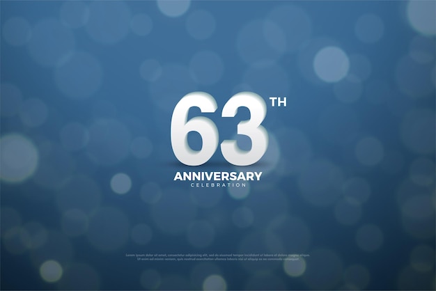 63º aniversário com números brancos sobre fundo azul.