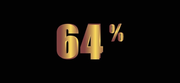 64 por cento na imagem vetorial isolada ouro 3d de fundo preto